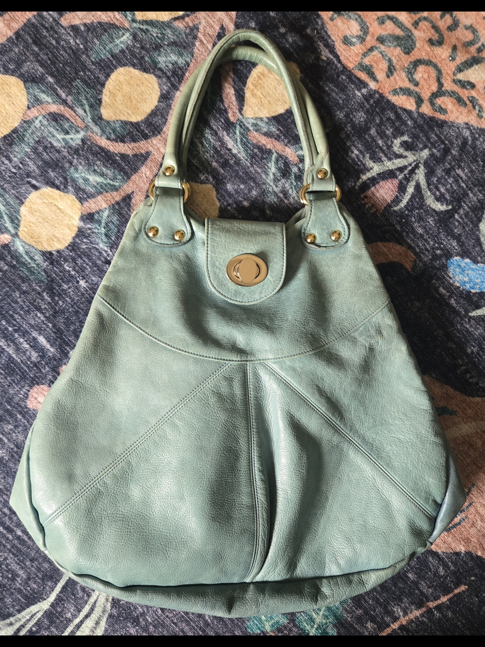 Large Mint Green Leather Tote Handbag - Stylish Everyday Shoulder Bag
